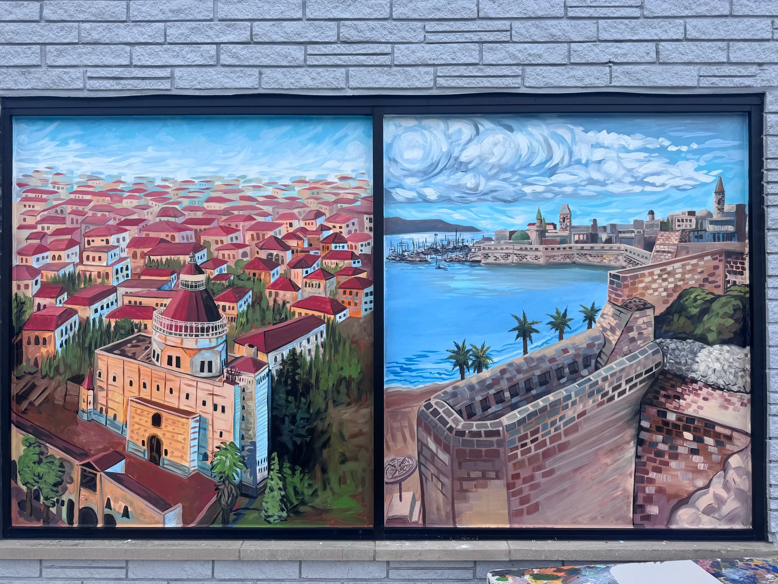 Mural depicting Nazareth and Akka